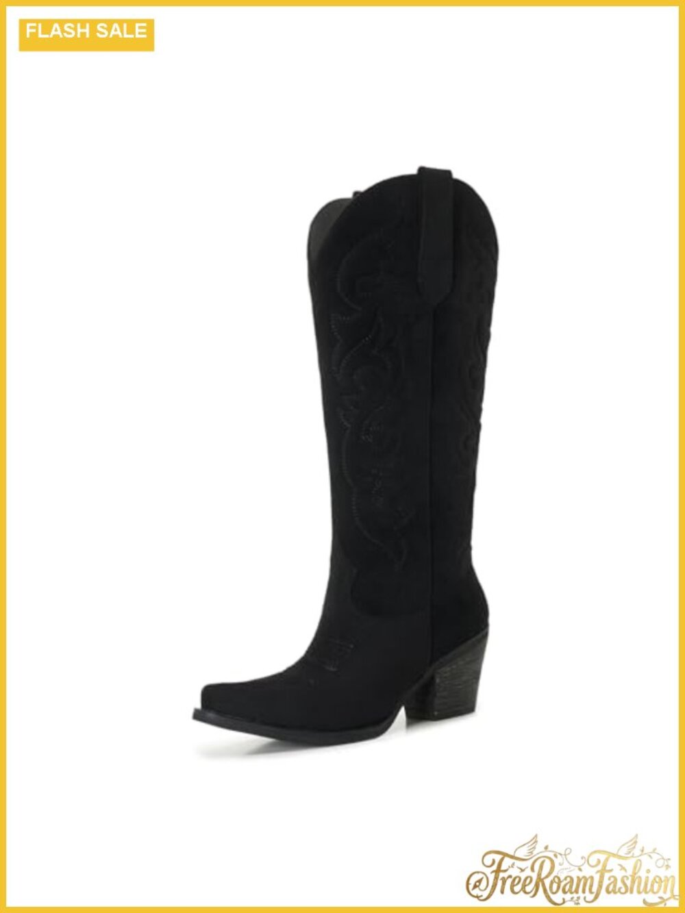 Knee High Faux Suede Western Boots Snip Toe Block Heel Women